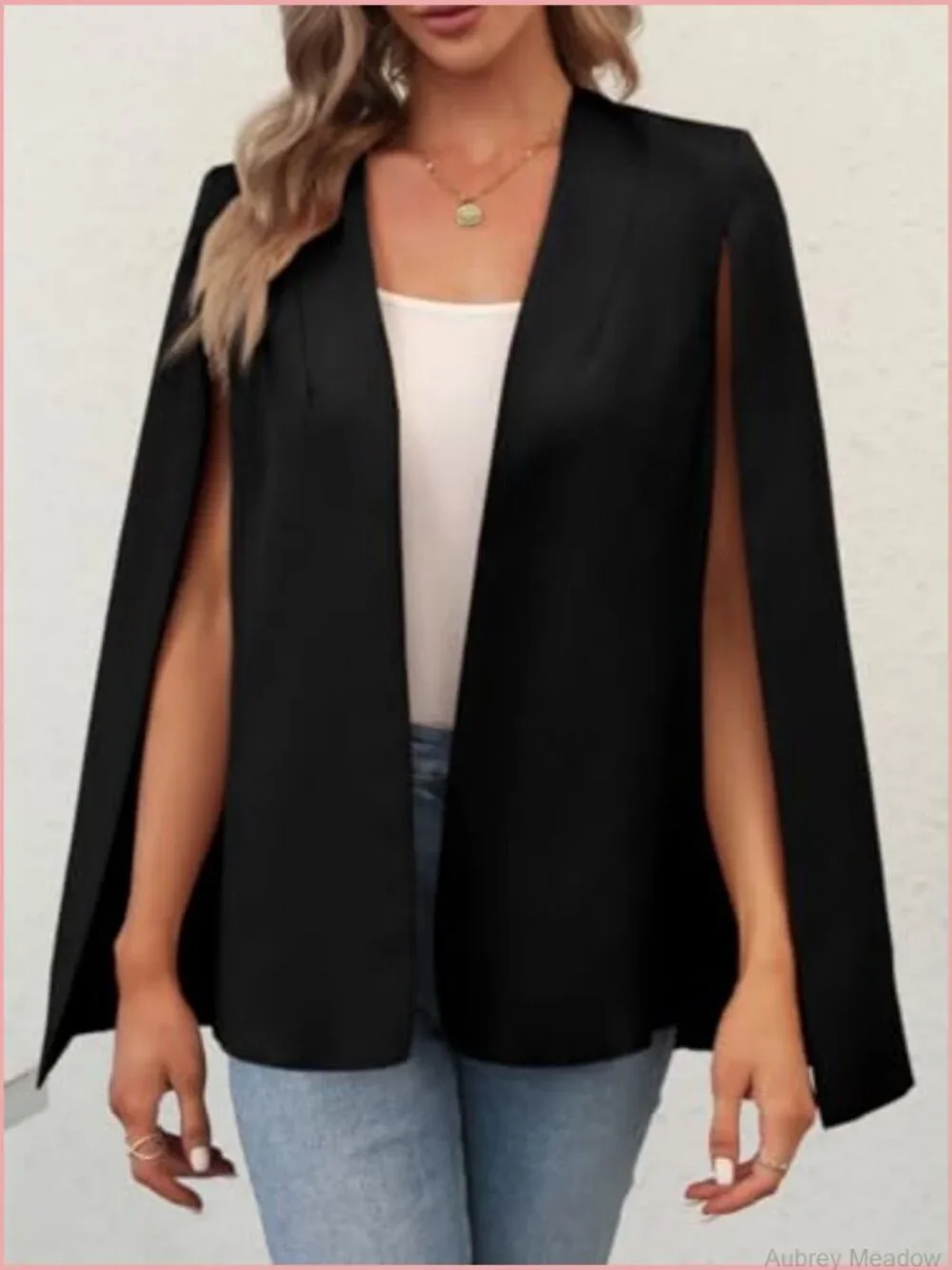 Womens Cape Blazer Split Sleeve Open Front Casual Jacket Coat